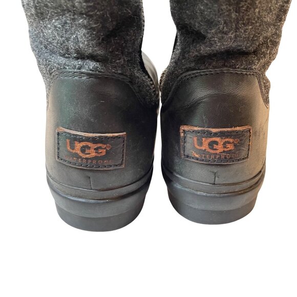 UGG Women's Black Leather & Gray Wool Tall Boots with Buckle Accent 9.5 - Picture 7 of 16